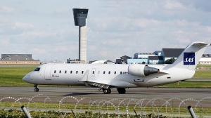 SAS-ruten  mellom Ålesund og København flys med innleide 50 seters CRJ 200 fra Cimber AS  (foto: Cimber.dk)